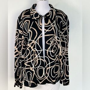 Ming Wang Black and Tan Abstract Blazer Knit Top Cardigan Sweater Plus 1X  EUC!